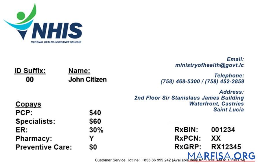 Blank Saint Lucia health insurance card template